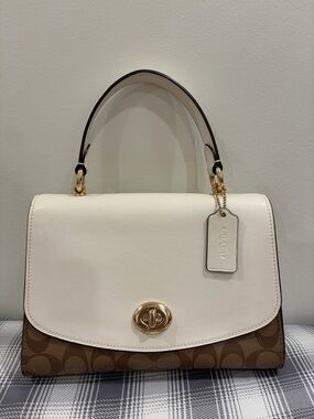SOLD Coach Tilly White leather and signature  canvas Top-Handle bag